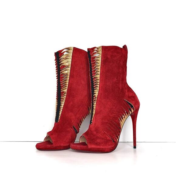 Christian Louboutin Shoes - Christian Louboutin Miss Circus 120 Red Suede Peep Toe High Heeled Bootie 37